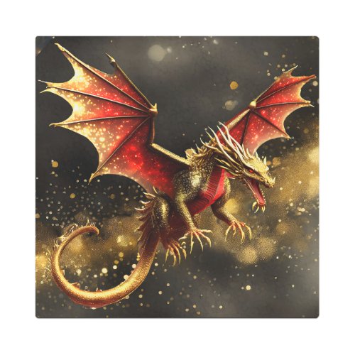 Dragons Are Real Red Gold ID1005 Metal Print