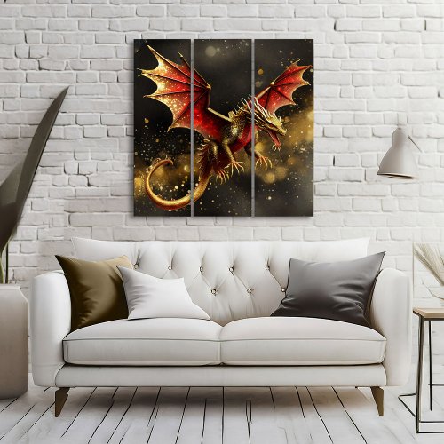 Dragons Are Real Red Gold ID1005 Triptych