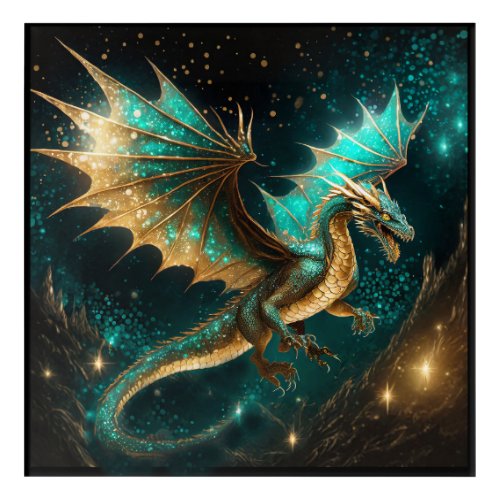 Dragons Are Real Teal Gold ID1005 Acrylic Print