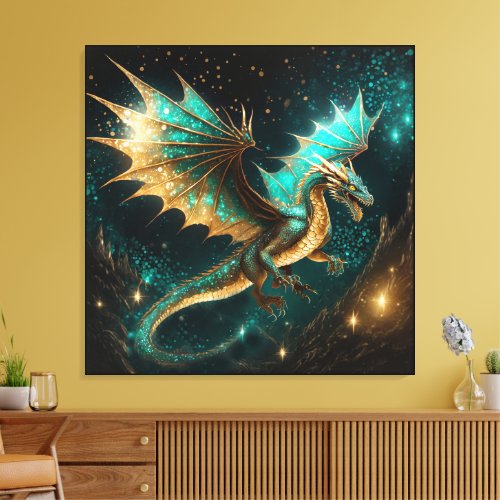 Dragons Are Real Teal Gold ID1005 Canvas Print