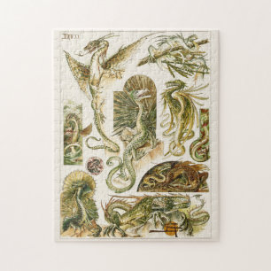 Dragons, art nouveau illustration by Anton Seder J Jigsaw Puzzle