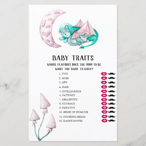 Dragons Baby Traits Baby Shower Game