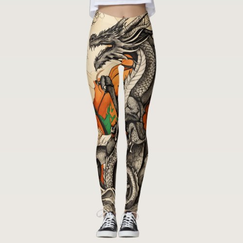 Dragons Dance Stylish Chinese Dragon Leggings Leggings