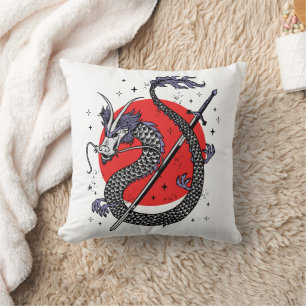 Dragon's Defiance: A Majestic Chinese Artwork Throw Pillow