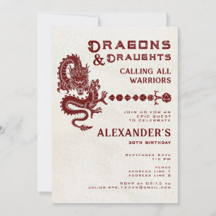 Dragons & Draughts Dice Sword RPG Gamer Beer Bday Invitation