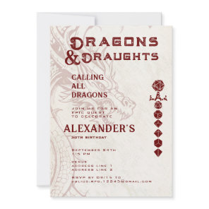 Dragons & Draughts Epic Celtic RPG Gamer Birthday Invitation