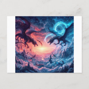 Dragons engaged in battle over a mystical postcard