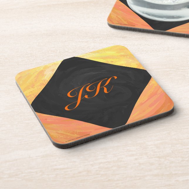 Dragons Eye Orange and Black Monogram Beverage Coaster (Left Side)