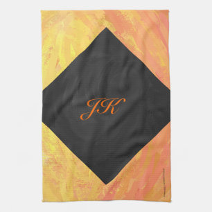 Dragons Eye Orange and Black Monogram Kitchen Towel