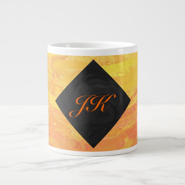 Dragons Eye Orange and Black Monogram Large Coffee Mug (Front)