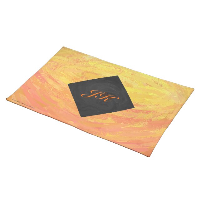 Dragons Eye Orange and Black Monogram Placemat (On Table)