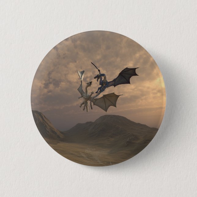 Dragons Fighting in a Mountain Landscape Button (Front)