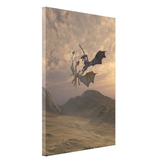 Dragons Fighting in a Mountain Landscape Canvas Print