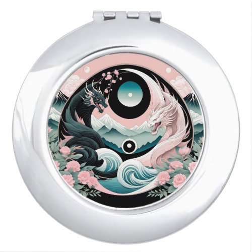 Dragons Floral Mountain Pink Sage Teal Compact Mirror
