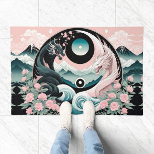 Dragons Floral Mountain Pink Sage Teal Doormat
