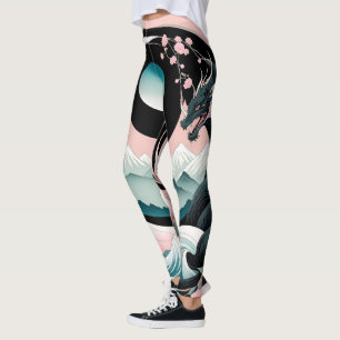 Dragons Floral Mountain Pink Sage Teal Leggings
