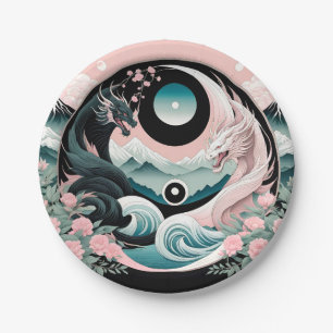 Dragons Floral Mountain Pink Sage Teal Paper Plates