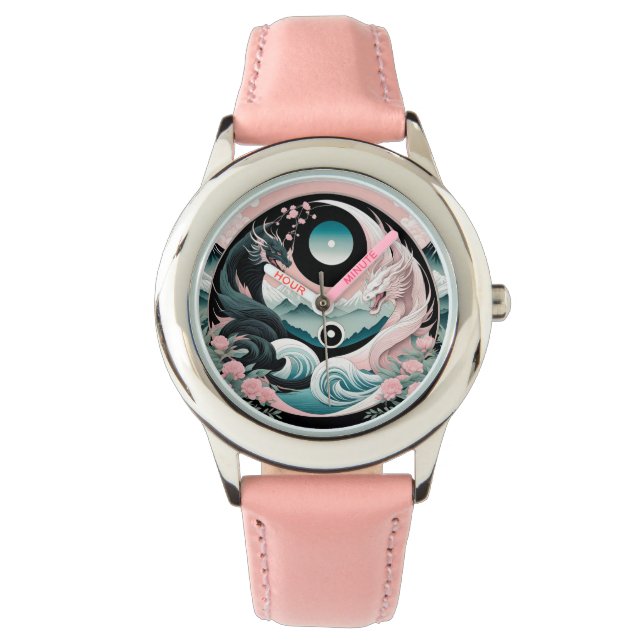 Dragons Floral Mountain Pink Sage Teal Watch (Front)