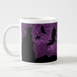 Dragons flying, Fantasy purple sky cliff castle Giant Coffee Mug