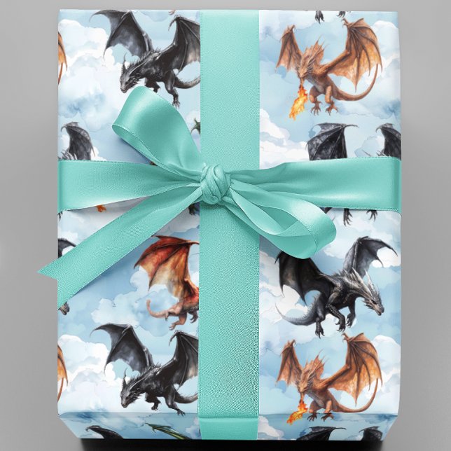Dragons Flying in the Clouds Wrapping Paper (Creator Uploaded)