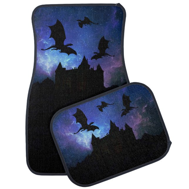 Dragons flying, midnight starry sky dragon castle car floor mat (Set)