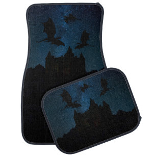 Dragons flying, midnight starry sky dragon castle car floor mat