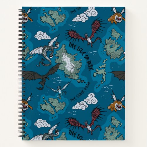 Dragons Flying Over Map Pattern Notebook