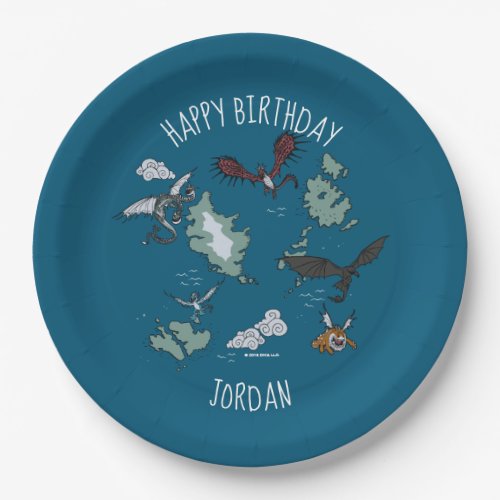 Dragons Flying Over Map Pattern Paper Plates