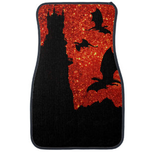 Dragons flying, Sunrise/Sunset sky cliff castle Car Floor Mat