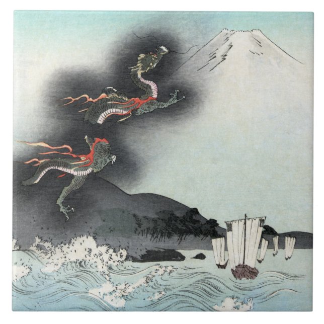 Dragon's Fury Sea Battle for Mount Fuji, Japan Ceramic Tile (Front)