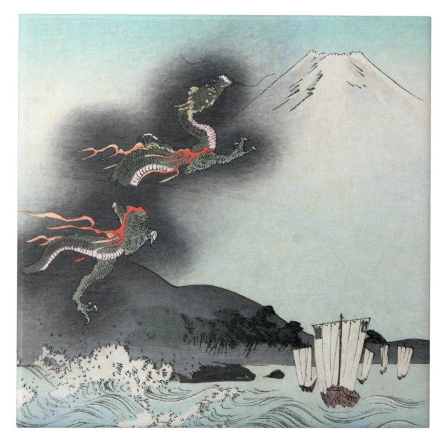 Dragon's Fury Sea Battle for Mount Fuji, Japan Ceramic Tile (Front)