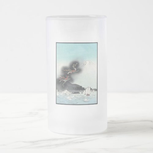 Dragons Fury Sea Battle for Mount Fuji Japan Frosted Glass Beer Mug