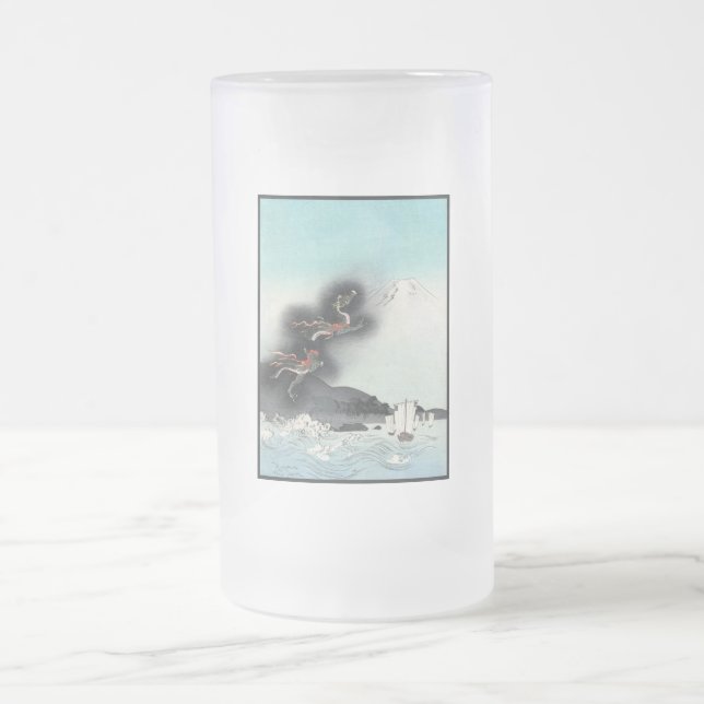 Dragon's Fury Sea Battle for Mount Fuji, Japan Frosted Glass Beer Mug (Center)