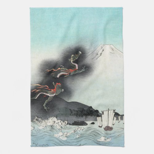 Dragons Fury Sea Battle for Mount Fuji Japan Kitchen Towel