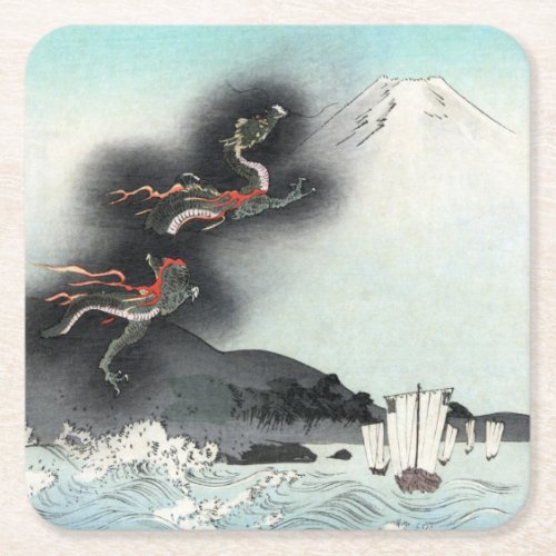 Dragons Fury Sea Battle for Mount Fuji Japan Square Paper Coaster