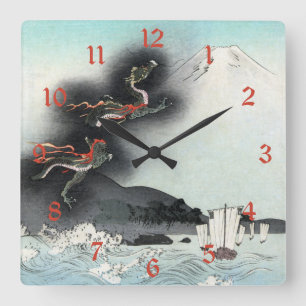 Dragon's Fury Sea Battle for Mount Fuji, Japan Square Wall Clock