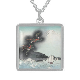 Dragon's Fury Sea Battle for Mount Fuji, Japan Sterling Silver Necklace