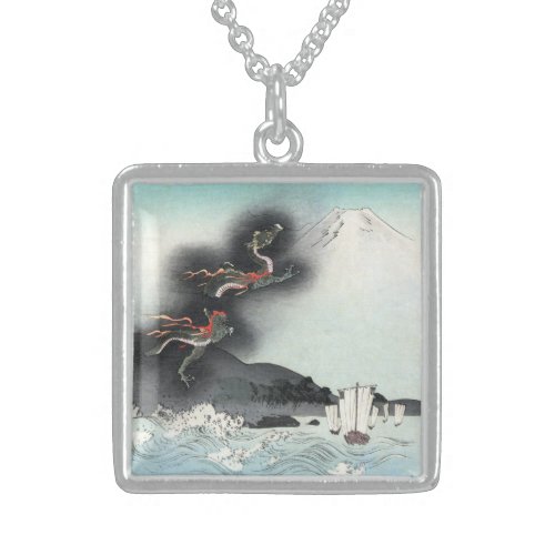 Dragons Fury Sea Battle for Mount Fuji Japan Sterling Silver Necklace
