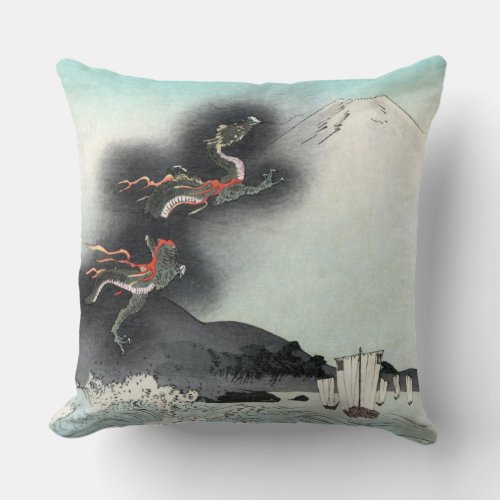 Dragons Fury Sea Battle for Mount Fuji Japan Throw Pillow