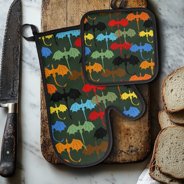 Dragons Green Flight Fantasy Oven Mitt & Pot Holder Set (Creator Uploaded)