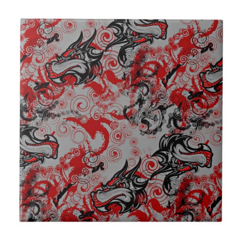 Dragons Grungy Abstract Art Ceramic Tile