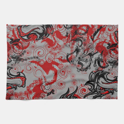 Dragons Grungy Abstract Art Towel