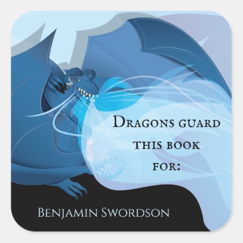 Dragons Guard This Book Blue Fire Bookplate