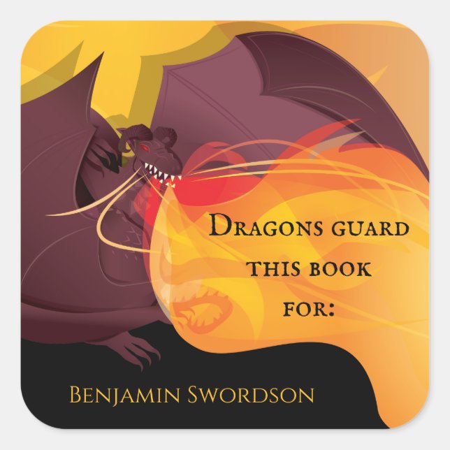 Dragons Guard This Book Fire Purple Red Bookplate (Front)