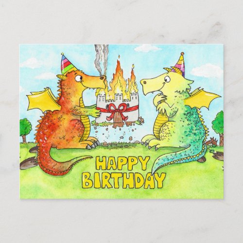 Dragons Happy birthday postcard by Nicole Janes