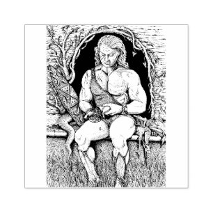 DRAGON'S HOARD, WARRIOR, BAG OF GOLD, CAVE, LAIR RUBBER STAMP