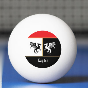 Dragons in Black White Gold Color Trim n Monogram Ping Pong Ball
