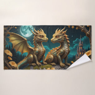 Dragon's in the moonlight bath towel set