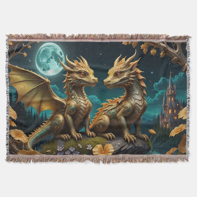 Dragon's in the moonlight throw blanket (Front)
