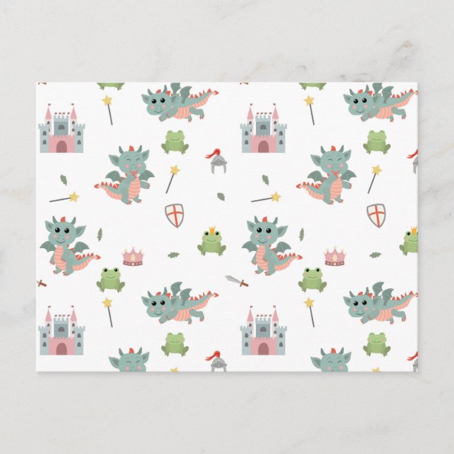 Dragons Knights Fairytale Medieval Castle Holiday Postcard (Front)